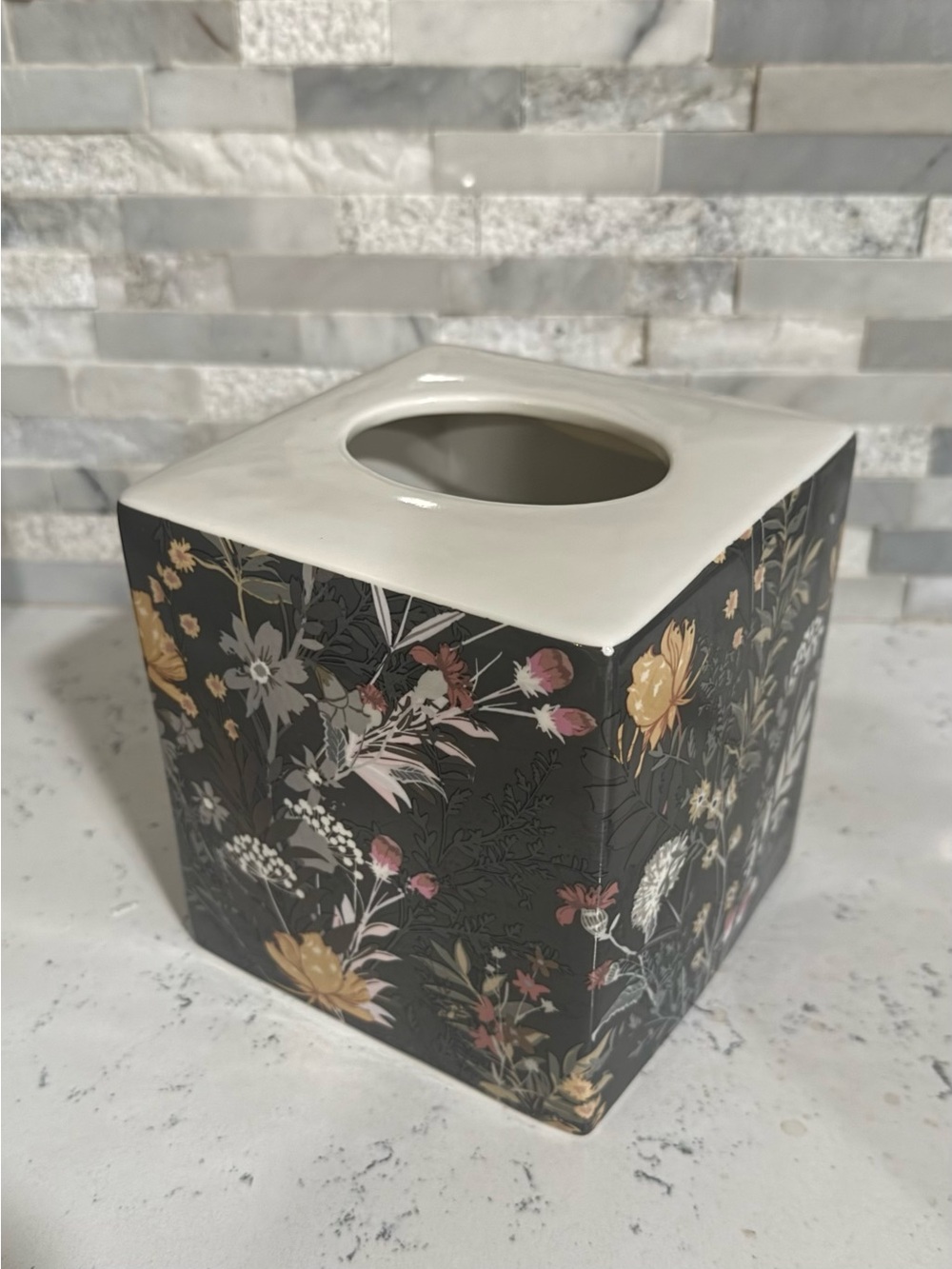 Floral Ceramic Bath Accessory Set in Charcoal - Brand: Kassatex - Picture 3 of 4
